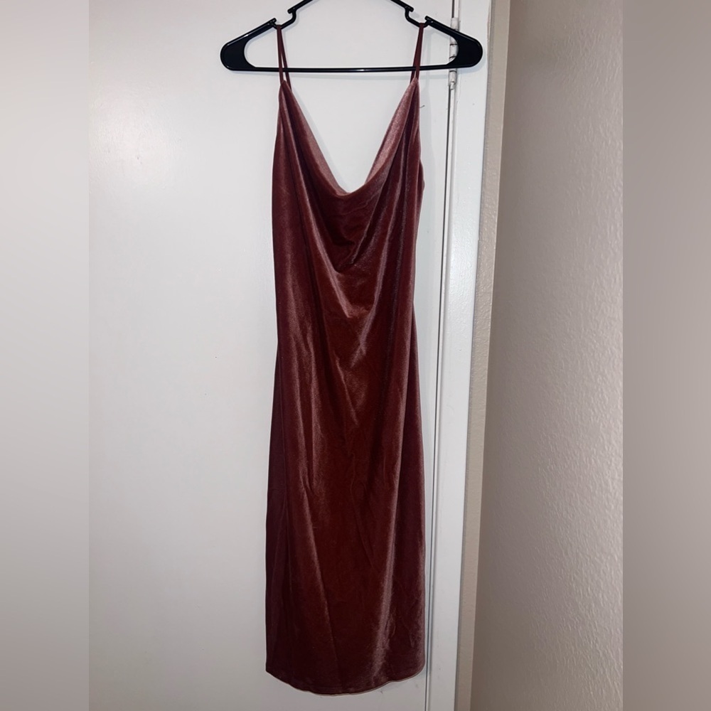 NWOT Jenny Yoo Mauve Cowl Neck Midi Dress - Picture 3 of 7